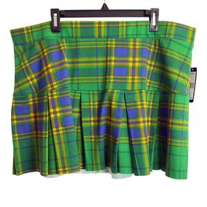 Flirtatious Green Plaid Pleated Mini Skirt Womens 3X Plus Tartan Drop Waist